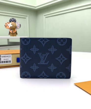New Replica Louis Vuitton Navy Blue Monogram Cowhide Leather Wallet