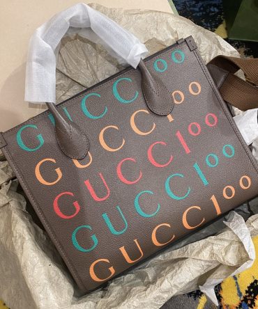 Best Gift Replica Gucci Large Tote Bag Print Brown Leather For Men