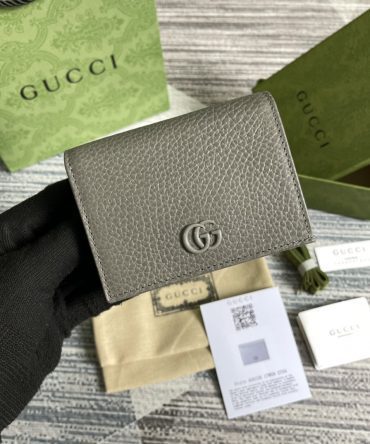Christmas Gucci Women GG Marmont Card Case Wallet Gray For Ladies