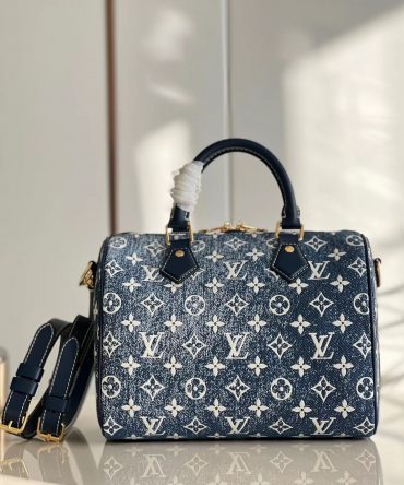 Louis Vuitton Speedy Bandouliere Denim Jacquard Textile Navy Blue M