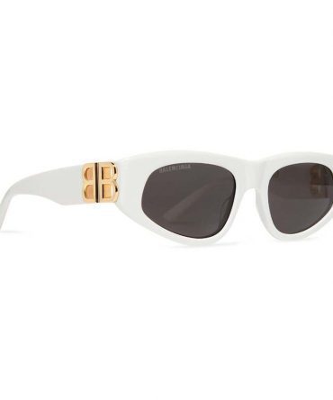 Balenciaga Women Dynasty D Frame Sunglasses in White with Grey Lenses