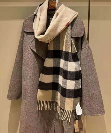 Burberry Women Reversible Check and Monogram Cashmere Scarf Brown