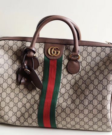 Copy Gucci Carry on Duffle Travel Bag Beige Ebony GG Supreme Canvas
