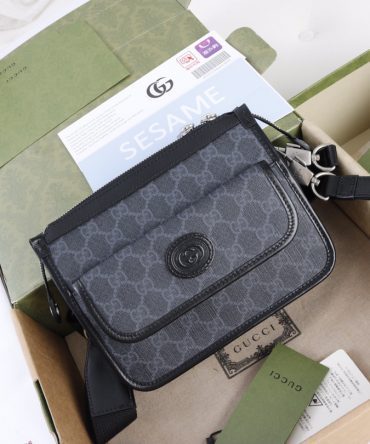 Replica Gucci Mens Messenger Bag with Lnterlocking G Low Price Black
